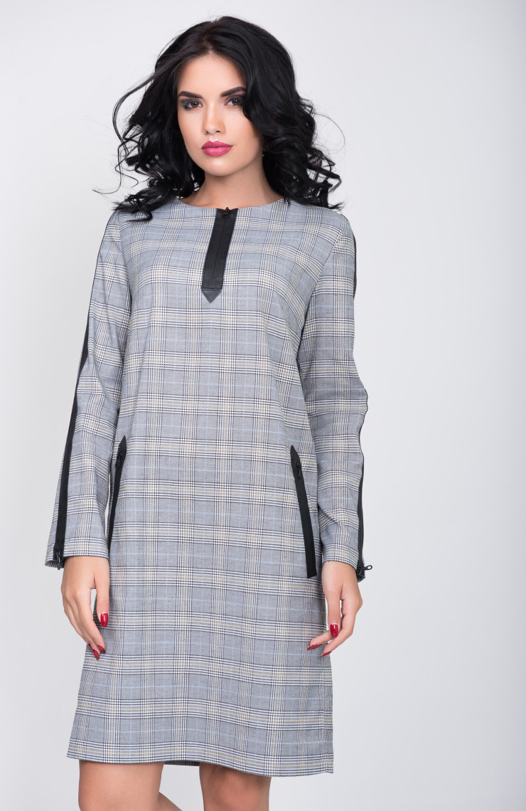 Платье S-9017 Серо-голубая  клетка