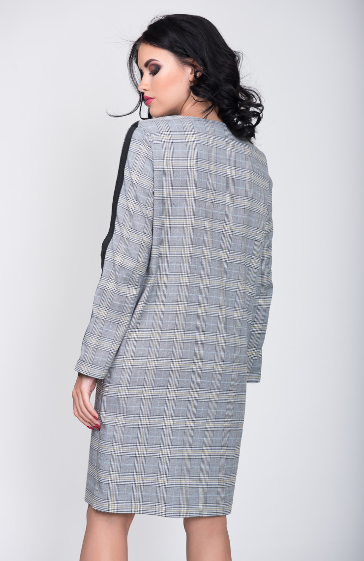 Платье S-9017 Серо-голубая  клетка