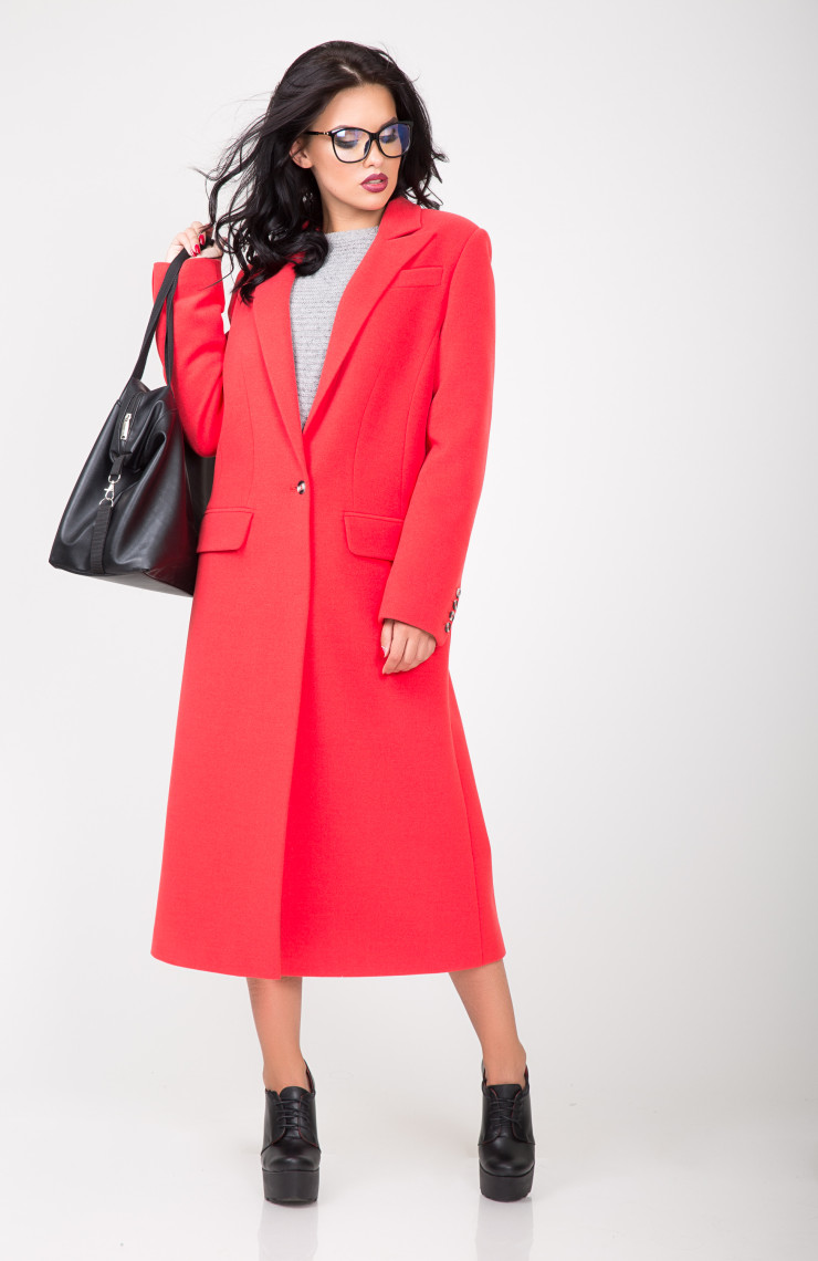 Пальто S-2130 Красно-кораловый