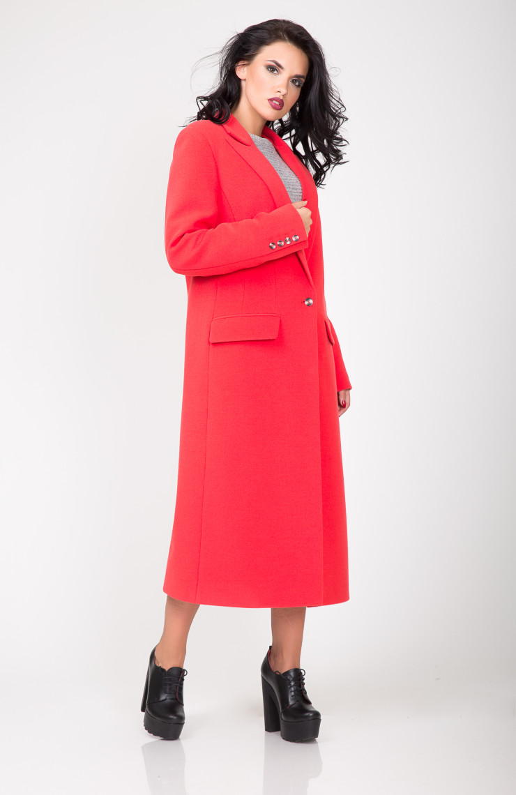 Пальто S-2130 Красно-кораловый