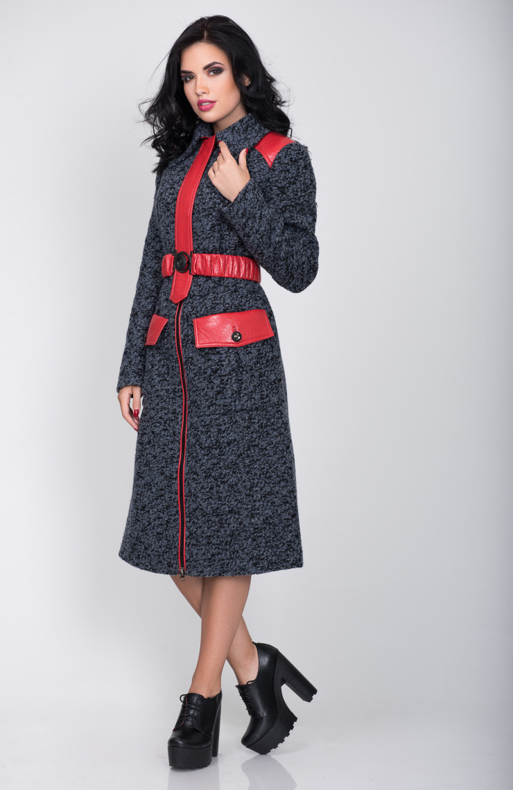 Пальто S-2143 Сине-черный меланж