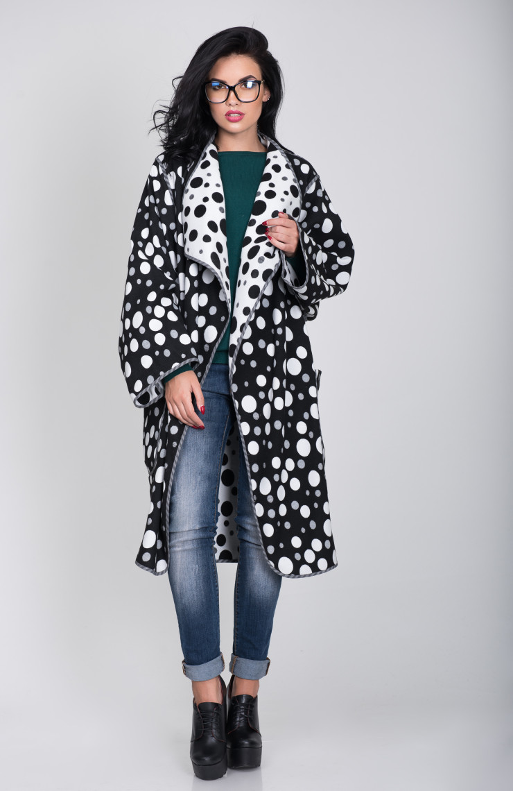 Пальто S-305 Горох белый+черный