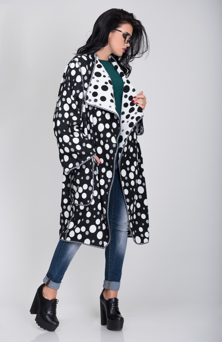 Пальто S-305 Горох белый+черный