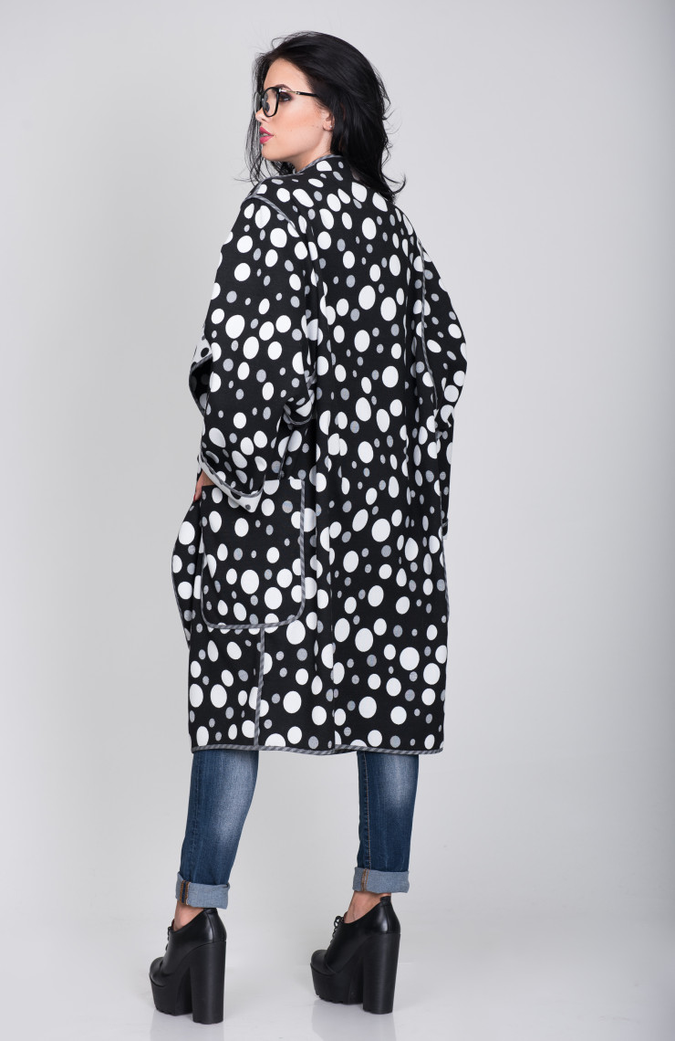 Пальто S-305 Горох белый+черный