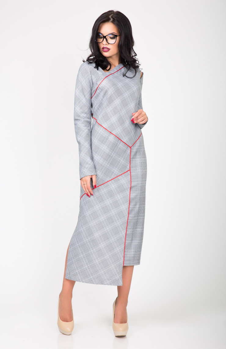 Платье S-9007 Клетка серая