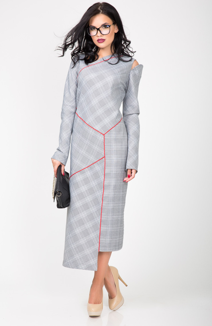 Платье S-9007 Клетка серая